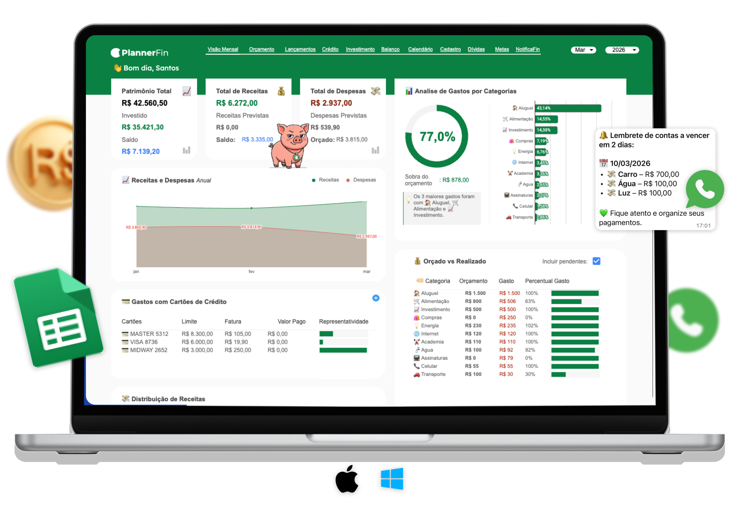 Mockup do PlannerFin Sheets